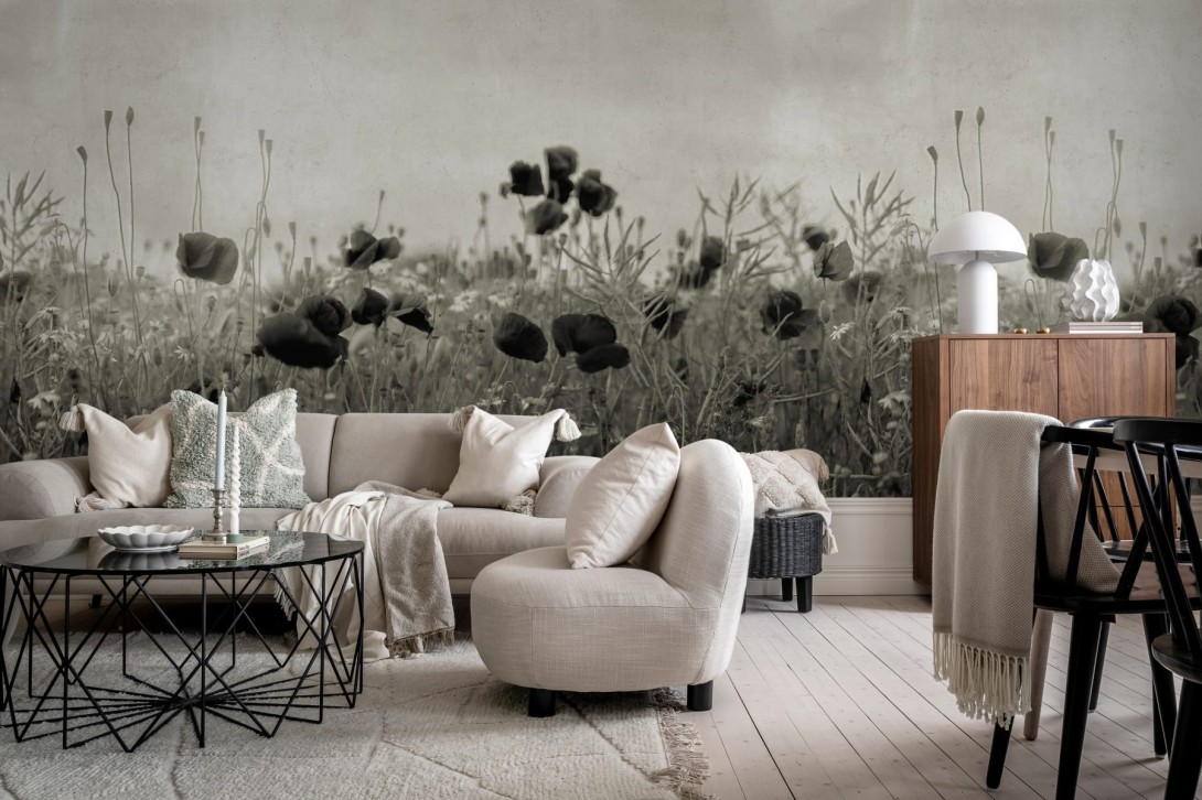 Rebel Walls R18870 Mystic Shades Poppy Field Vintage - mural w maki na łące