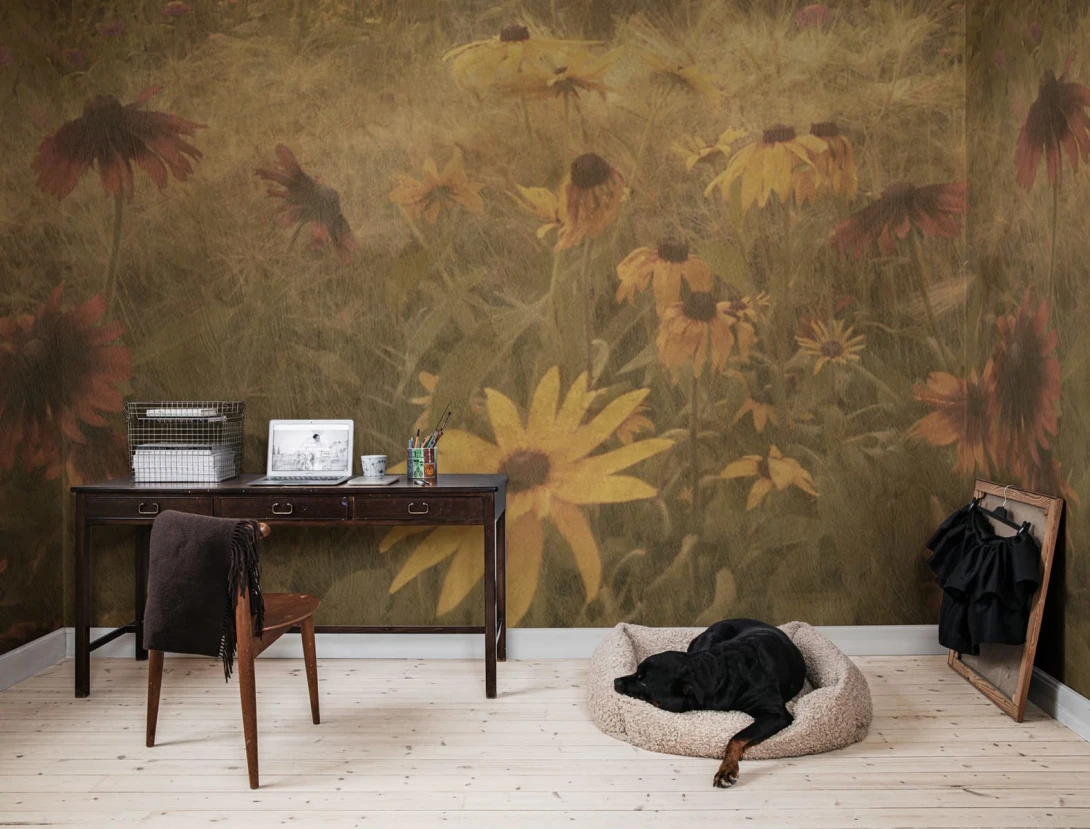 Rebel Walls R20176 Mystic Shades Dreamy Rudbeckia Vintage - mural w żółte kwiaty