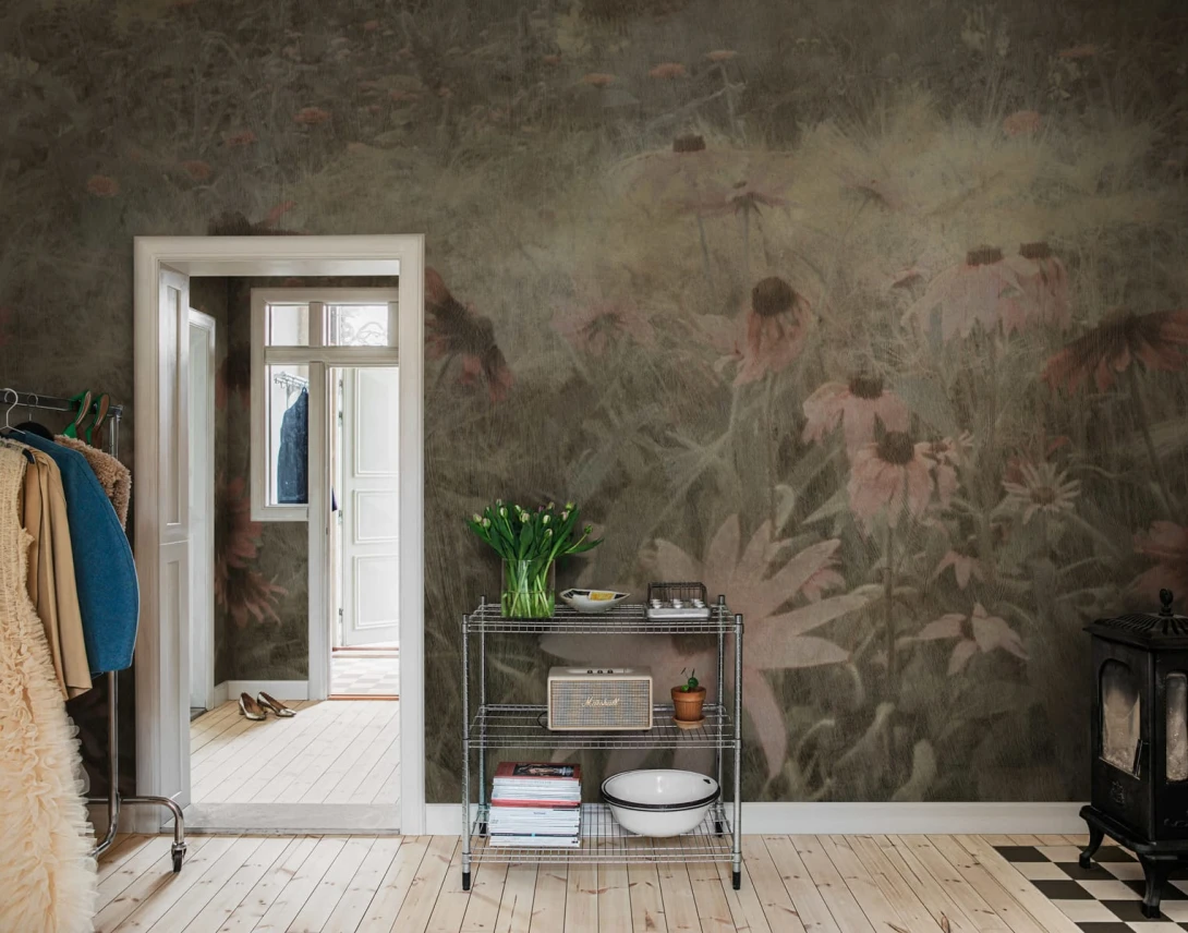 Rebel Walls R20174 Mystic Shades Dreamy Rudbeckia Pink - mural w żółte kwiaty