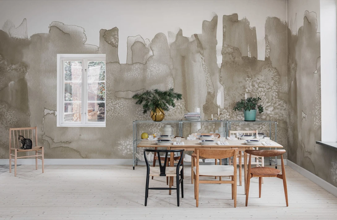 Rebel Walls R20178 Mystic Shades Watercolor City Beige - mural w akwarelowy i abstrakcyjny pejzaż miejski