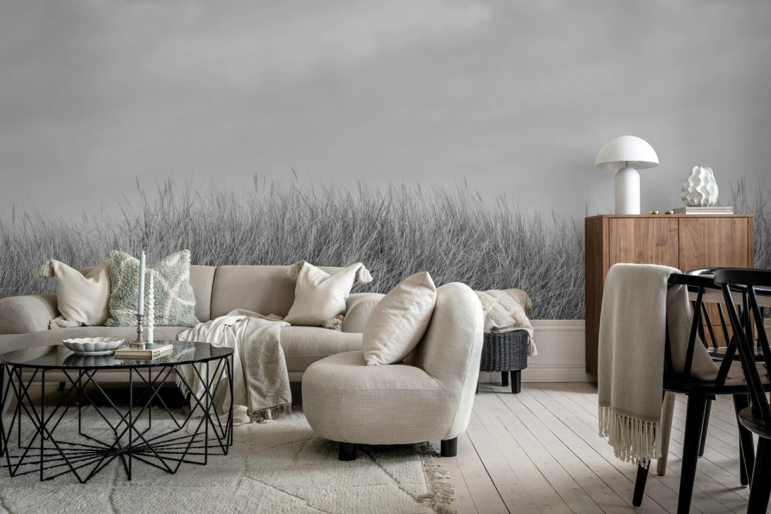 Rebel Walls R18851 Mystic Shades Scandinavian Reed Black & White - mural w trzcinę