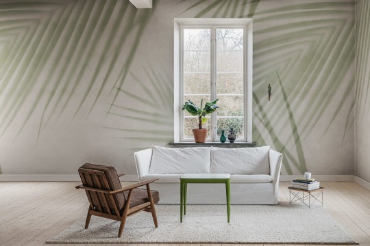 Rebel Walls R18887 Mystic Shades Palm Gaze Green - mural w cienie ostrych liści