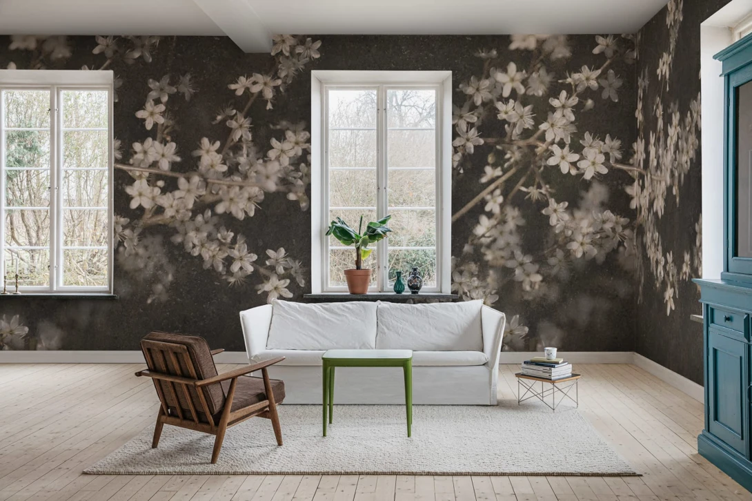 Rebel Walls R18872 Mystic Shades Apple Bloom Dark - mural w cienie kwiatów jabłoni