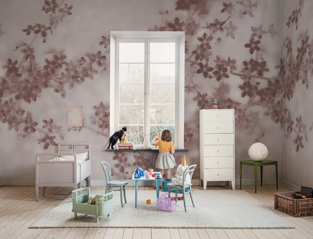 Rebel Walls R18874 Mystic Shades Apple Bloom Pink - mural w cienie kwiatów jabłoni