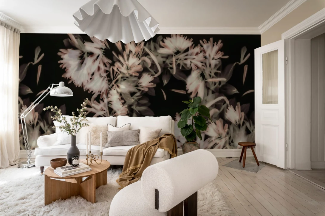 Rebel Walls R20190 Mystic Shades Blurry Honeysuckle Dark - mural w rozmyty roślinny motyw