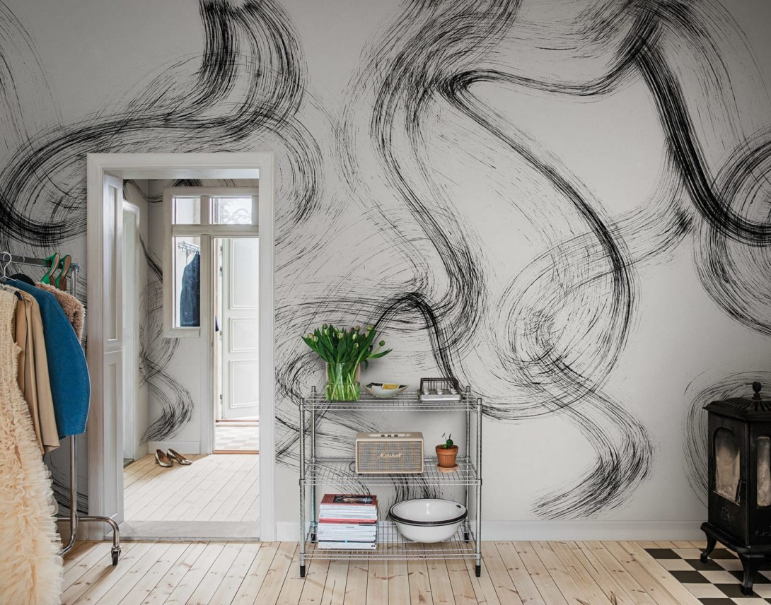 Rebel Walls R20191 Mystic Shades Blurry Stripes Black & White - mural w abstrakcyjnym stylu