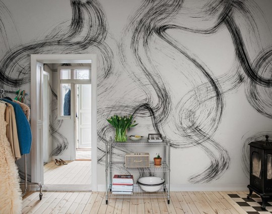 Rebel Walls R20191 Mystic Shades Blurry Stripes Black & White - mural w abstrakcyjnym stylu
