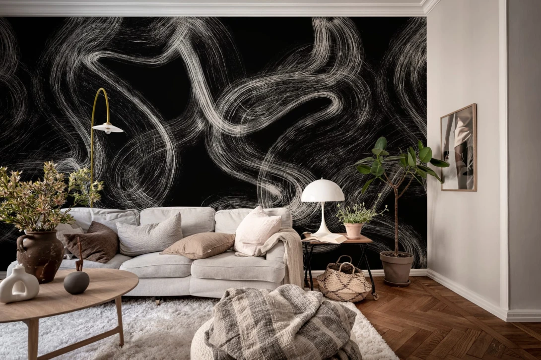Rebel Walls R20192 Mystic Shades Blurry Stripes Black - mural w abstrakcyjnym stylu