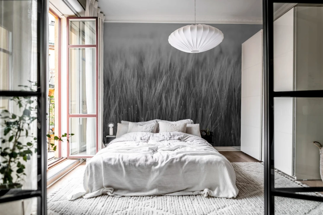 Rebel Walls R18861 Mystic Shades Rye Field Black & White - mural w motyw pola