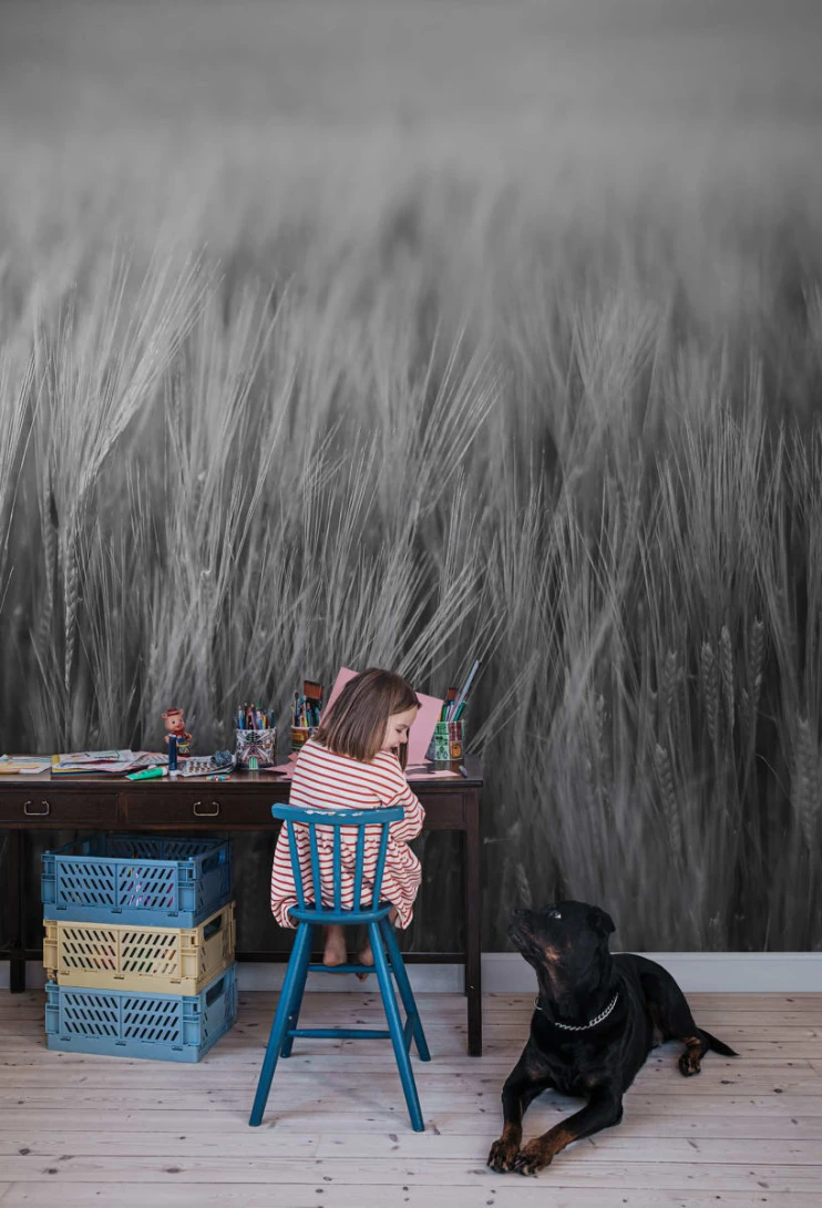 Rebel Walls R18861 Mystic Shades Rye Field Black & White - mural w motyw pola