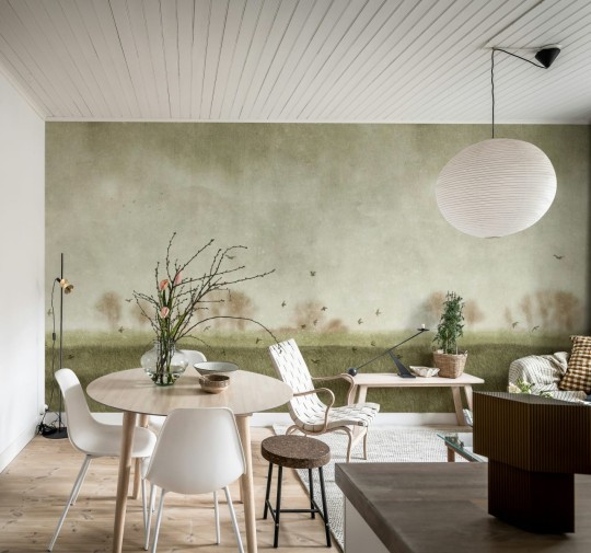 Rebel Walls R18878 Mystic Shades Scandinavian Landscape Green - mural w krajobraz pola