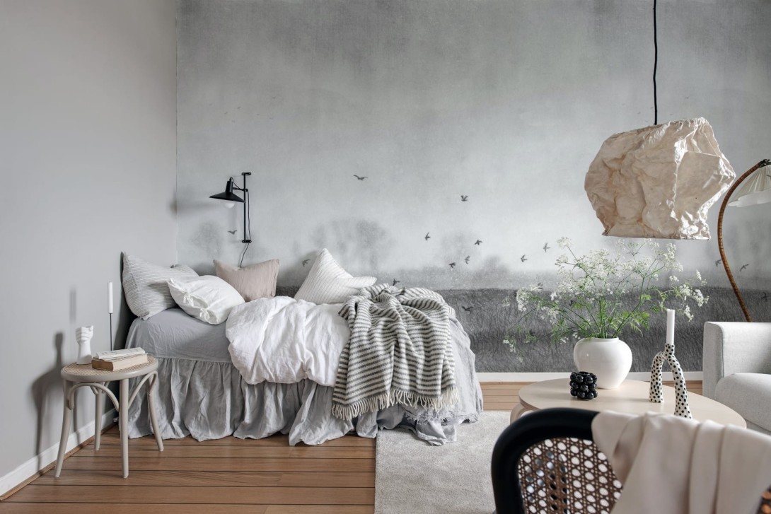 Rebel Walls R18880 Mystic Shades Scandinavian Landscape Black & White - mural w krajobraz pola