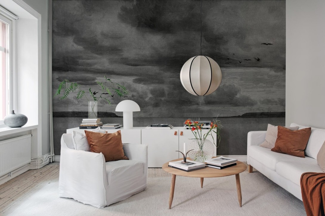 Rebel Walls R18846 Mystic Shades Seabirds Black & White - mural w morski krajobraz