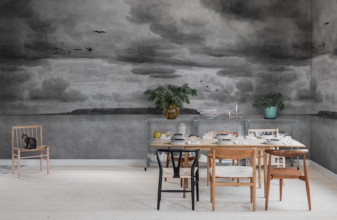 Rebel Walls R18846 Mystic Shades Seabirds Black & White - mural w morski krajobraz