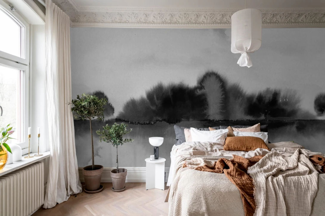 Rebel Walls R20173 Mystic Shades Stormy Forest Black & White - mural w motyw lasu