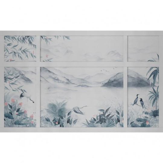 Les Dominotiers DOM_2036 Volume 11 Wall Panelling Charles Mist - mural w delikatny górski pejzaż w formie boazerii angielskiej