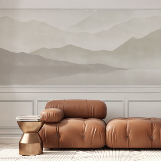 Les Dominotiers DOM_2018 Volume 11 Wall Panelling Lucien Lake - mural imitujący francuskie listwy ścienne w górski pejzaż w tle