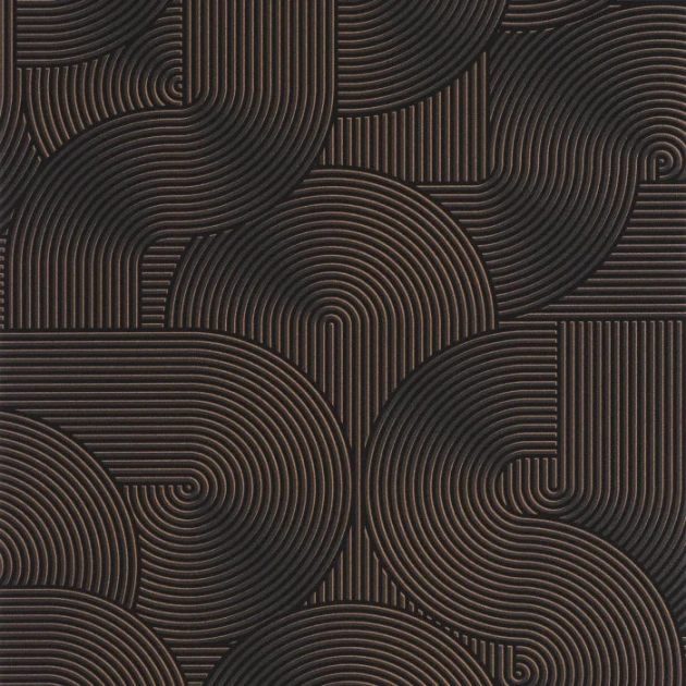 Caselio 105519043 Graphic Circle Noir cuivre - tapeta w linie ułożone w obłe kształty