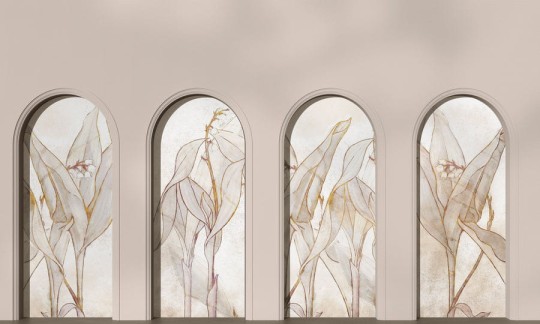 Wall Art Libra Beige Lirio - mural w architektoniczny motyw i kwiaty