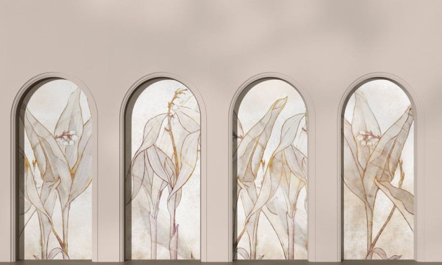 Wall Art Libra Beige Lirio - mural w architektoniczny motyw i kwiaty