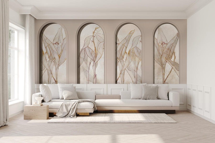 Wall Art Libra Beige Lirio - mural w architektoniczny motyw i kwiaty