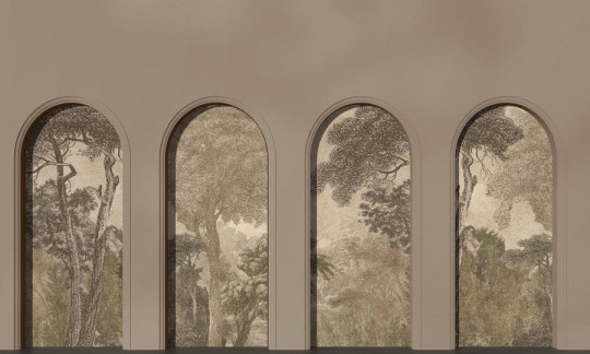 Wall Art Libra Coffee Hood Beige - mural w architektoniczny motyw i drzewa