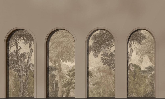 Wall Art Libra Coffee Hood Beige - mural w architektoniczny motyw i drzewa