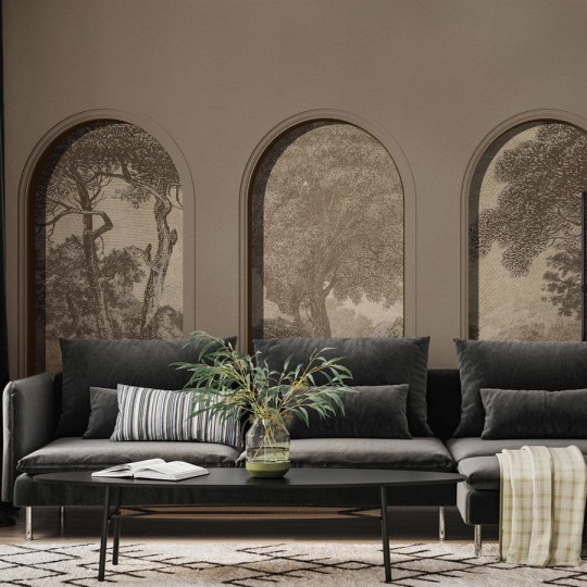 Wall Art Libra Coffee Hood Beige - mural w architektoniczny motyw i drzewa