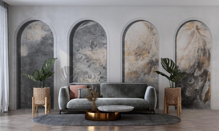 Wall Art Libra Light Grey Harmony Ash - mural w architektoniczny motyw i kwiaty