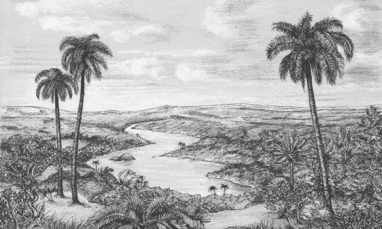 Wall Art Palm - mural w rysunek rzeki i palmy