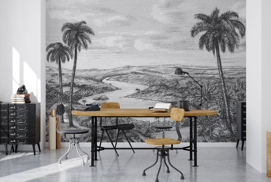 Wall Art Palm - mural w rysunek rzeki i palmy