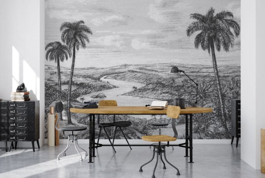 Wall Art Palm - mural w rysunek rzeki i palmy