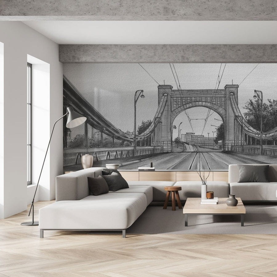 Wall Art Bridge B&W - mural w Most Grunwaldzk