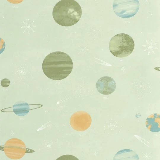 Caselio 105687000 Les Minis Mondes La Voie Lactee Vert d'eau - tapeta dla dzieci w planety