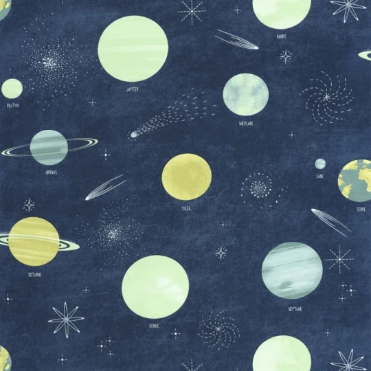 Caselio 105686066 Les Minis Mondes La Voie Lactee Bleu nuit - tapeta dla dzieci w planety