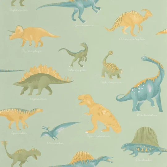 Caselio 105707001 Les Minis Mondes Jurassique Vert amande - tapeta dla dzieci w dinozaury