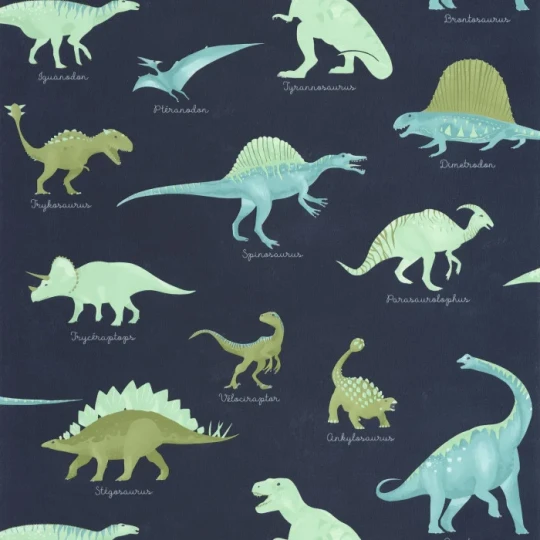 Caselio 105706060 Les Minis Mondes Jurassique Bleu nuit - tapeta dla dzieci w dinozaury