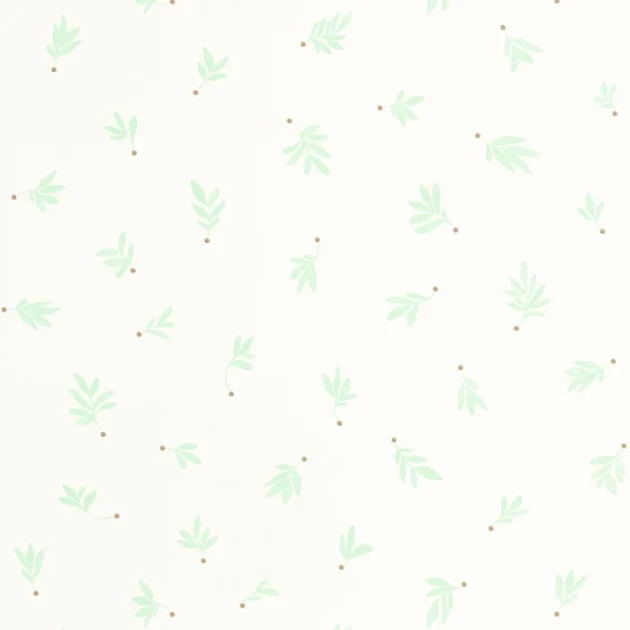 Caselio 105757126 Les Minis Mondes Cueillette Vert d'eau - tapeta w roślinny motyw i złote kropki