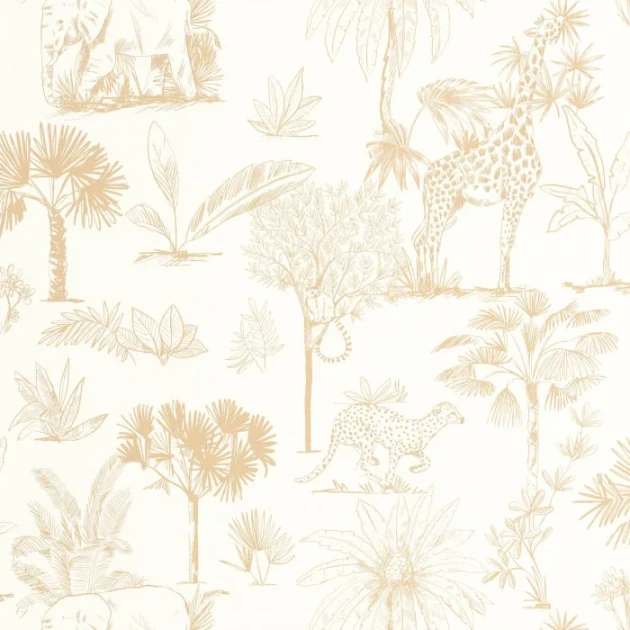 Caselio 105731010 Les Minis Mondes Balade Dans La Savane Beige - tapeta dla dzieci w sawannę
