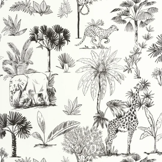 Caselio 105739090 Les Minis Mondes Balade Dans La Savane Noir et blanc - tapeta dla dzieci w sawannę