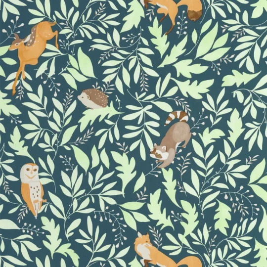 Caselio 105746009 Les Minis Mondes Balade En Foret Bleu - tapeta dla dzieci w rośliny i zwierzęta