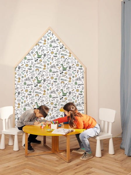 Caselio 105834527 Les Minis Mondes Bd Multicouleurs - tapeta dla dzieci w komiksowe ilustracje i napisy