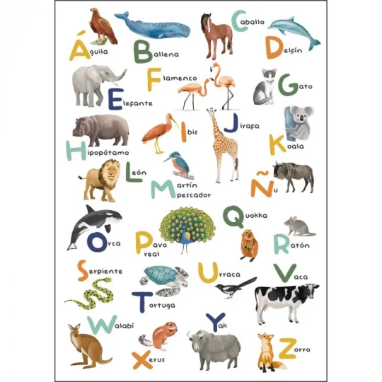 Caselio 105863403 Les Minis Mondes Aprendemos El Alfabeto Multicouleurs M - mural dla dzieci w zwierzęta i alfabet