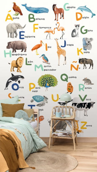 Caselio 105863403 Les Minis Mondes Aprendemos El Alfabeto Multicouleurs M - mural dla dzieci w zwierzęta i alfabet