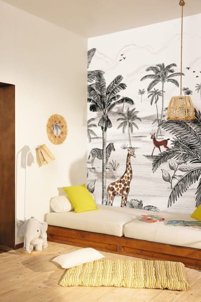 Caselio 105789009 Les Minis Mondes Le Monde De La Jungle Noir L - mural dla dzieci w egzotyczne zwierzęta i rośliny