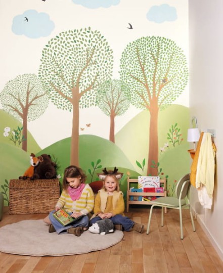 Caselio 105803202 Les Minis Mondes Le Monde De La Foret Vert L - mural dla dzieci w egzotyczne zwierzęta i rośliny