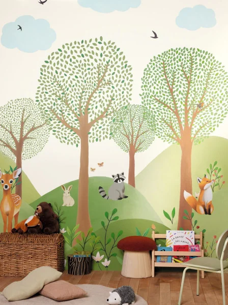 Caselio 105873020 Les Minis Mondes Decor Pre Encolle Animaux De La Foret Marron - naklejki zwierząt do murali