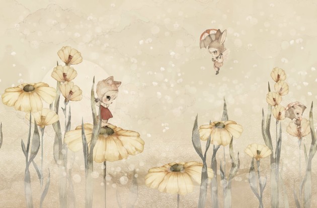 Rebel Walls R20402 Mrs Mighetto Bloomy Fields Of Marion Warm Yellow -  mural dla dzieci w kwiaty