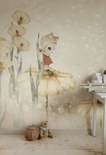 Rebel Walls R20402 Mrs Mighetto Bloomy Fields Of Marion Warm Yellow -  mural dla dzieci w kwiaty