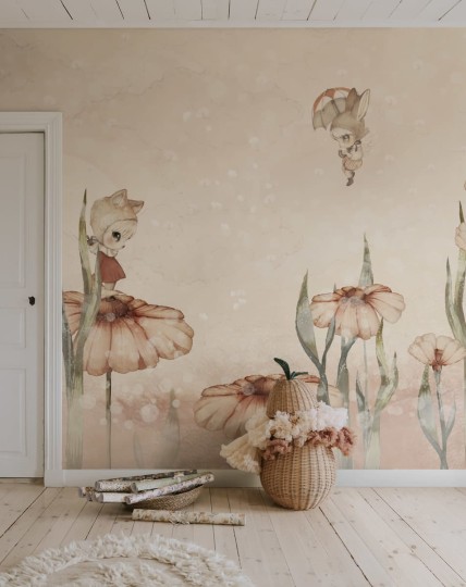 Rebel Walls R20299 Mrs Mighetto Bloomy Fields Of Marion Pink -  mural dla dzieci w kwiaty